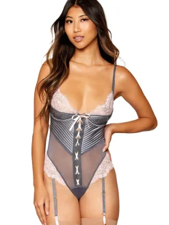Dreamgirl Satin Mesh and Lace Bodysuit